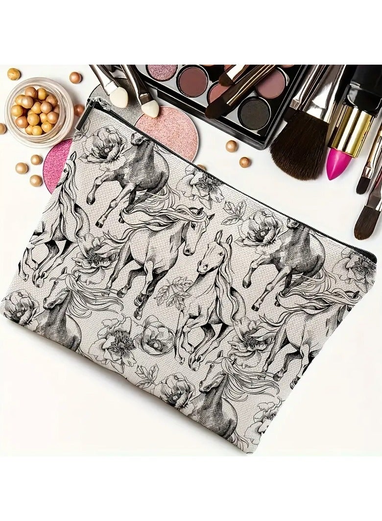 Kormesic حقيبة مكياج بسحاب بتصميم أحصنة - حقيبة تخزين متعددة الاستخدامات - Image 5