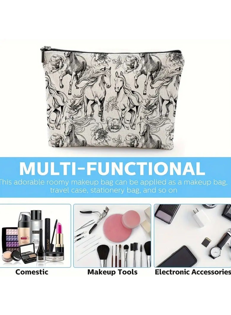 Kormesic حقيبة مكياج بسحاب بتصميم أحصنة - حقيبة تخزين متعددة الاستخدامات - Image 4