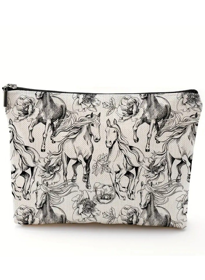 Kormesic حقيبة مكياج بسحاب بتصميم أحصنة - حقيبة تخزين متعددة الاستخدامات - Image 1