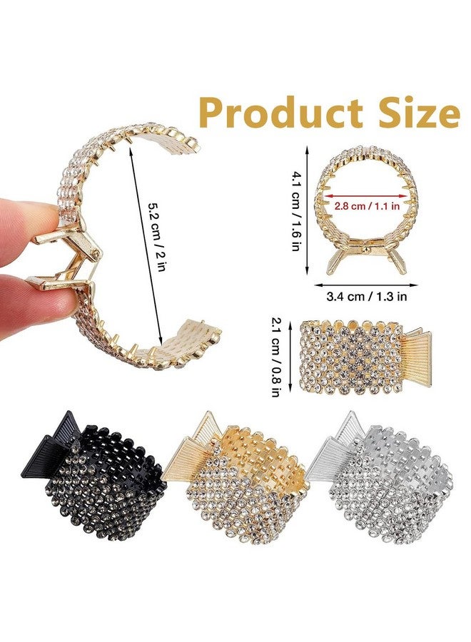 PALAY® 3Pcs Hair Claw Clips for High Ponytail, Small Metal Rhinestone Hair Clips Ponytail Holder Buckle for Thick Long Hair, Decorative Hair Accessories for Women Girls (Black+Gold+Silver) - Image 2