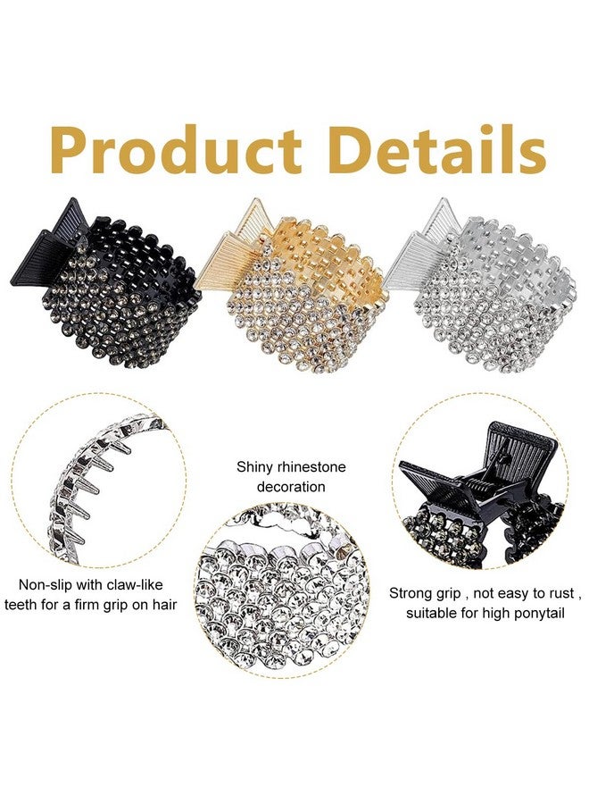 PALAY® 3Pcs Hair Claw Clips for High Ponytail, Small Metal Rhinestone Hair Clips Ponytail Holder Buckle for Thick Long Hair, Decorative Hair Accessories for Women Girls (Black+Gold+Silver) - Image 3
