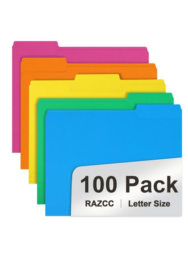 RAZCC File Folder, RAZCC 100 Pack 1/3 Cut Tab Colored File Folders, File Folder Letter Size for Office Classroom Use, Assorted 5 Colors Folders with Tabs - Image 1
