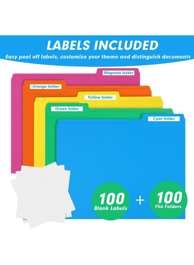 RAZCC File Folder, RAZCC 100 Pack 1/3 Cut Tab Colored File Folders, File Folder Letter Size for Office Classroom Use, Assorted 5 Colors Folders with Tabs - Image 4