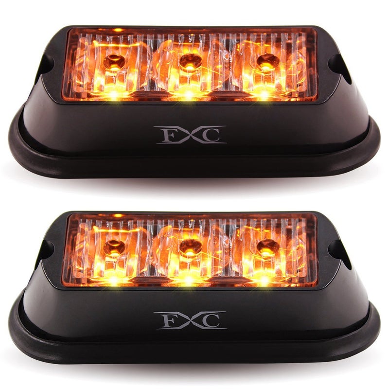 FXC (2PCS 3-LED Strobe Lights Amber Waterproof Emergency Beacon Flash Lights,Purishion Caution Bar 12 Different Flashing Car SUV Pickup Truck Van - Image 1