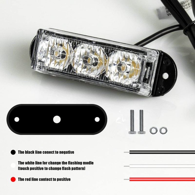 FXC (2PCS 3-LED Strobe Lights Amber Waterproof Emergency Beacon Flash Lights,Purishion Caution Bar 12 Different Flashing Car SUV Pickup Truck Van - Image 5