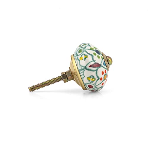 Craft Trade Ceramic Cabinet Drawer Knobs Decorative Kitchen Cabinet Hardware Cupboard Dresser Knobs Handcrafted Furniture Pull Handles Round Design Colorful Set of 6 - Image 3