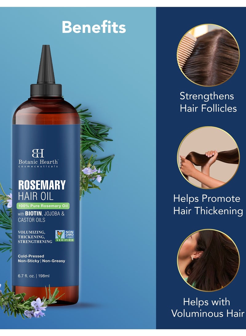 100% Pure Rosemary Oil | 198 ml | For Hair Growth Infused With Biotin | Hair Strenghtening Treatment | Nourishing & Volumizing | With Jojoba Oil & Castor Oil | Non GMO Verified |
