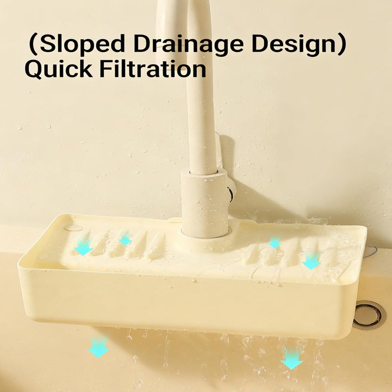 Milky White Modern Kitchen Sink Faucet Dish Drying Rack Efficient Supplies Holder - Image 4