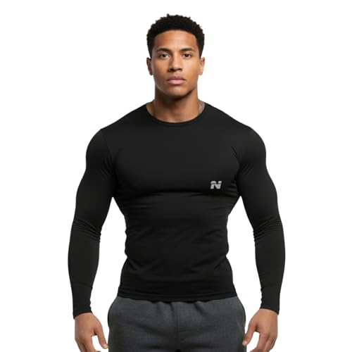 NINQ Men Polyester Spandex Men's Sports Running Set Compression Shirt + Pants Skin-Tight Long Sleeves Quick Dry Fitness Tracksuit Gym Yoga Suits (BLACK2, M) - Image 3