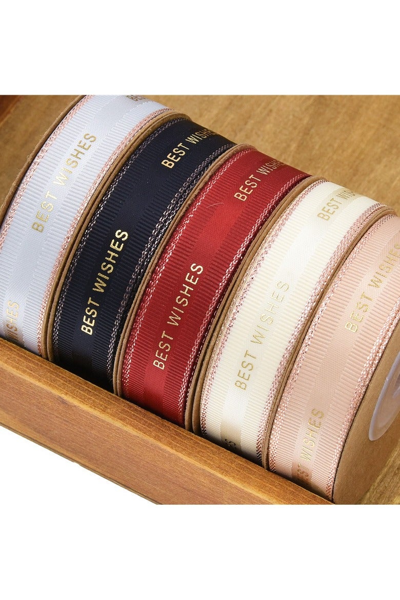 PEI  AN Best Wishes Gold-Foil Ribbon – 15mm Textured Ribbon with Metallic Edging for Wedding Decor, Gift Wrapping  DIY Crafts - Image 1