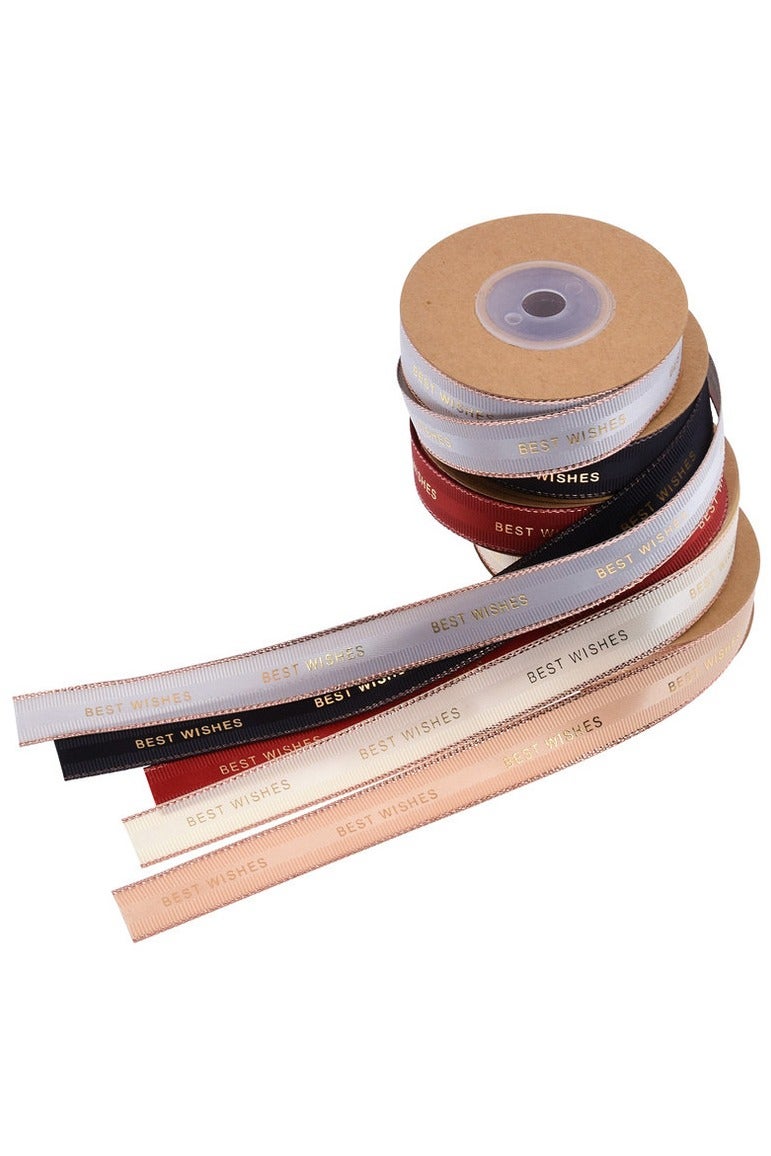 PEI  AN Best Wishes Gold-Foil Ribbon – 15mm Textured Ribbon with Metallic Edging for Wedding Decor, Gift Wrapping  DIY Crafts - Image 3
