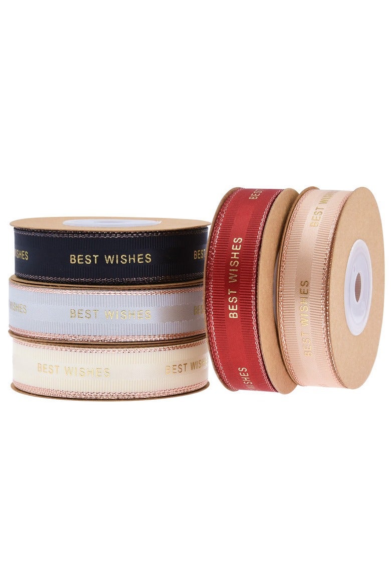 PEI  AN Best Wishes Gold-Foil Ribbon – 15mm Textured Ribbon with Metallic Edging for Wedding Decor, Gift Wrapping  DIY Crafts - Image 2
