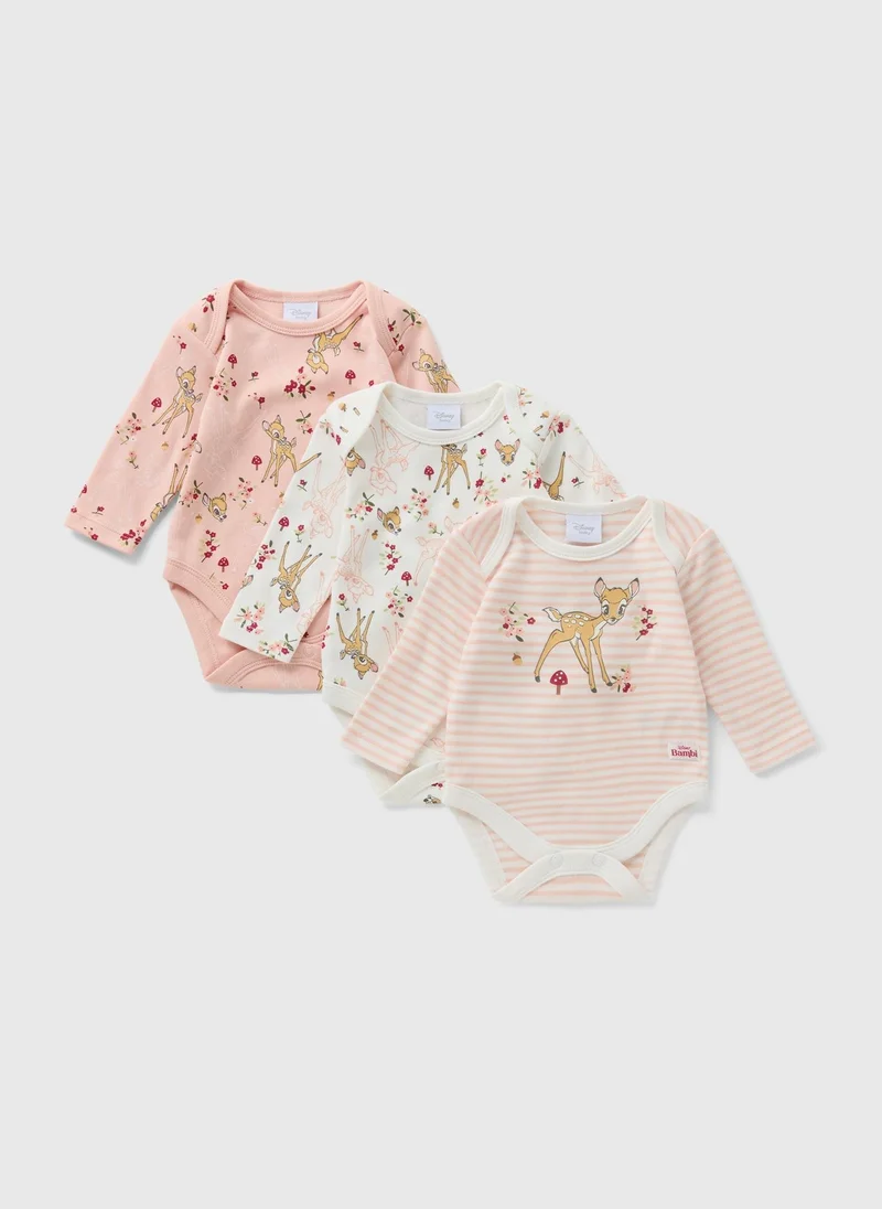 Matalan Disney 3 Pack Pink Bambi Bodysuits