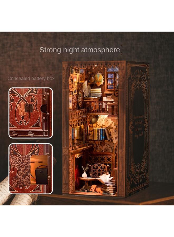 الأزرق جي دبليو Eternal Bookstore diy خشبي ثلاثي الأبعاد ثلاثي الأبعاد ، نموذج كتاب مجمَّع يدويًا ، لعبة وهدايا رائعة - Image 4