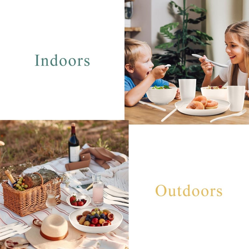 Wrova Wheat straw dinnerware sets  28 Pieces dish sets service for 4  Lightweight and Unbreakable Plates and Bowls Sets for Travelling and CampingWhite - Image 4