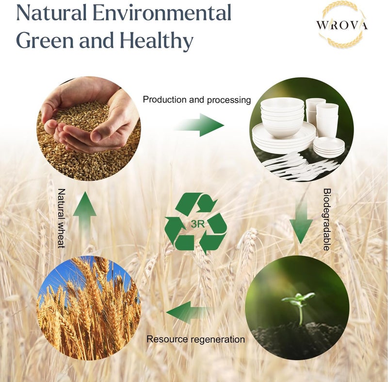 Wrova Wheat straw dinnerware sets  28 Pieces dish sets service for 4  Lightweight and Unbreakable Plates and Bowls Sets for Travelling and CampingWhite - Image 5