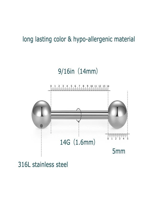 VCMART 14G Tongue Rings Nipple Straight Barbells Surgical Steel Body Piercing Jewelry 14mm - Image 3