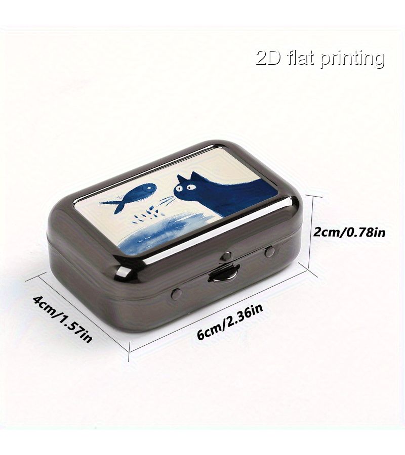 Blue Greedy Cat Small Square Metal Box for Cigarettes, Men Outdoor Pocket - Image 3