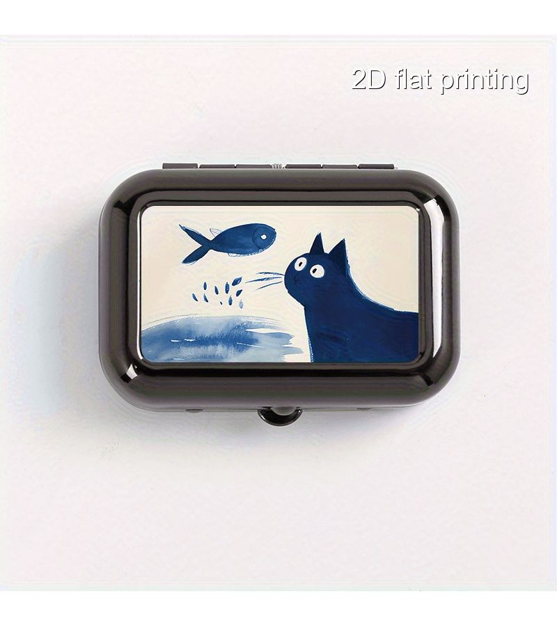 Blue Greedy Cat Small Square Metal Box for Cigarettes, Men Outdoor Pocket - Image 2