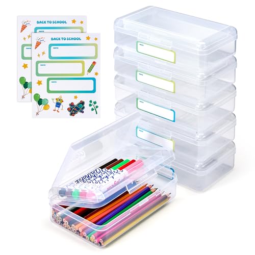 GAMENOTE Plastic Pencil Box with Personalized Sticker,Kids Large Hard Pencil Case with Snap-tight Lid,Clear Crayon Maker Organizer,Small Art Craft Storage Containers,School Supplies Box for Boys,Girls - Image 1