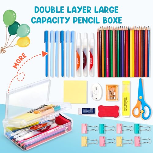 GAMENOTE Plastic Pencil Box with Personalized Sticker,Kids Large Hard Pencil Case with Snap-tight Lid,Clear Crayon Maker Organizer,Small Art Craft Storage Containers,School Supplies Box for Boys,Girls - Image 2