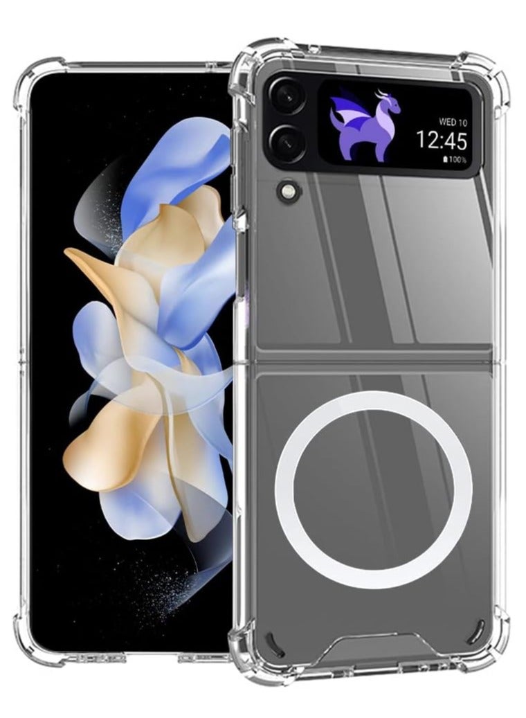 MIGOFAST Magnetic Clear Case for Samsung Galaxy Z Flip 4 5g, Support Magsafe and Wireless Charger, Transparent Shockproof and Drop-Proof Hard PC Phone Cover for Galaxy z flip 4 - Image 1