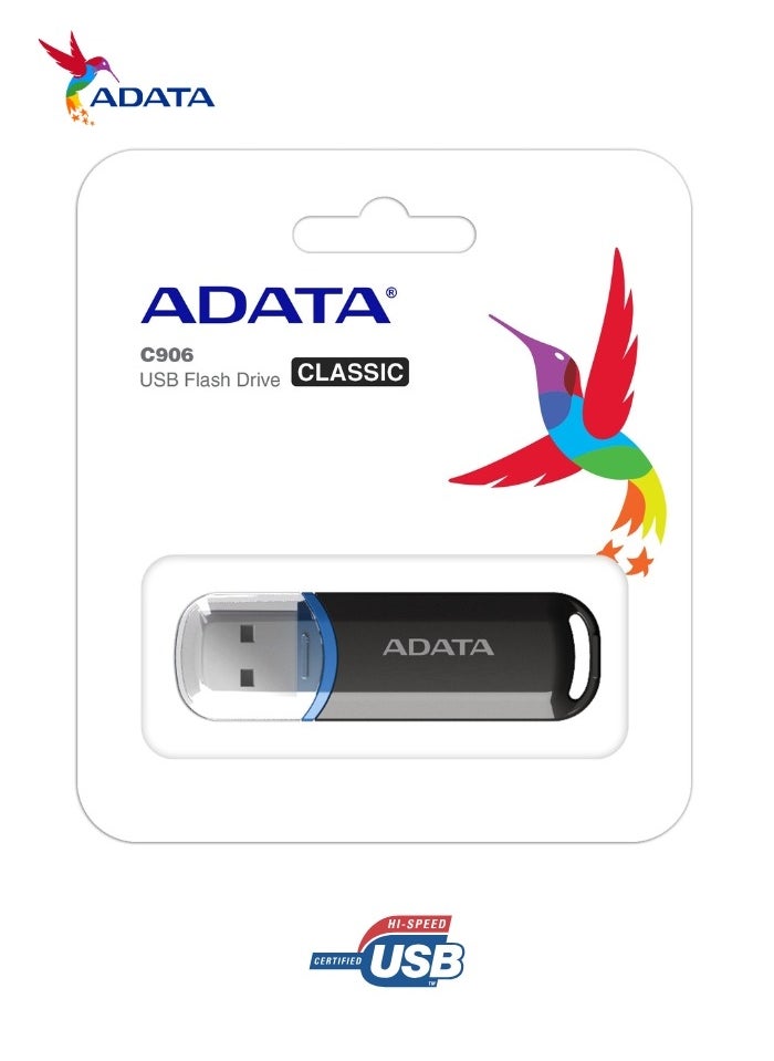 ADATA - C906 Compact 8GB USB 2.0 Flash Drive | Lightweight and Fast Data Transfer | Black - Image 1