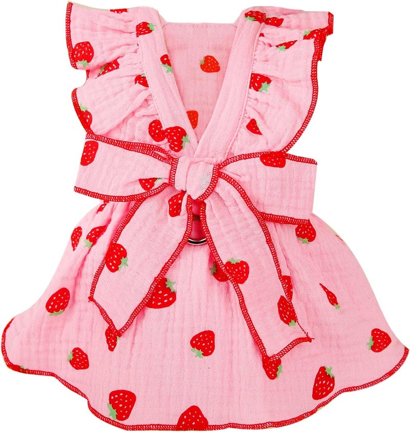 SWIUKPHE Gulf popular simple design Strawberry Dog Birthday Outfit Puppy Clothes, Dog Dresses for Small Dogs Female Clothes Cat Clothes Cat Dress Cute Cotton Extra Small Summer Clothes Bow Decor Printed Shock rubber edge - Image 1