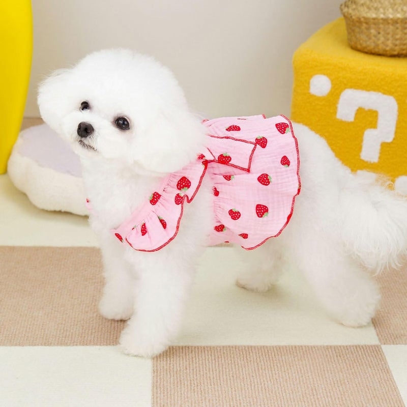 SWIUKPHE Gulf popular simple design Strawberry Dog Birthday Outfit Puppy Clothes, Dog Dresses for Small Dogs Female Clothes Cat Clothes Cat Dress Cute Cotton Extra Small Summer Clothes Bow Decor Printed Shock rubber edge - Image 4