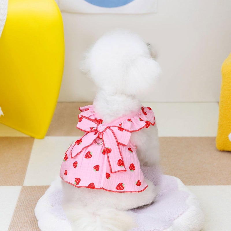 SWIUKPHE Gulf popular simple design Strawberry Dog Birthday Outfit Puppy Clothes, Dog Dresses for Small Dogs Female Clothes Cat Clothes Cat Dress Cute Cotton Extra Small Summer Clothes Bow Decor Printed Shock rubber edge - Image 3