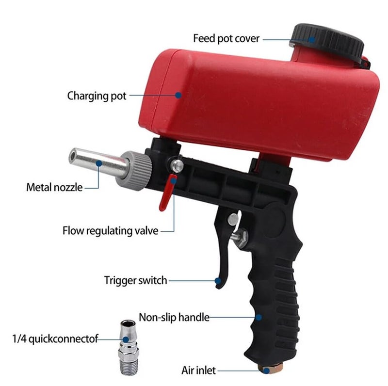 YWHWLX 90psi Gravity Feed Sand Blaster Gun Kit - Hand Held Sand Blasting Spray Gun with 2 Nozzle Tips and Air Regulator Remove Paint, Rust, Stains, and Grime on Surfaces - Image 5