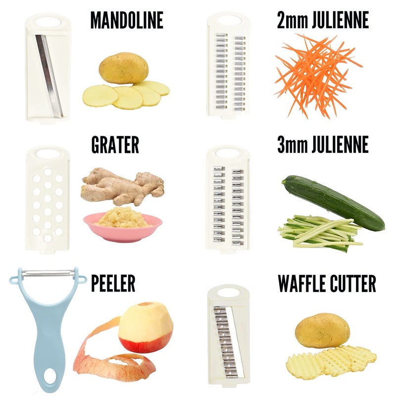 NACOLUS 5 in 1 Mandoline Slicer for Kitchen, Vegetable Slicer Multi Blade Potato Chip, Veggie shredder, Vegetable Cutter, Julienne Shredder and peeler For Small Job In Kitchen Blue - Image 2