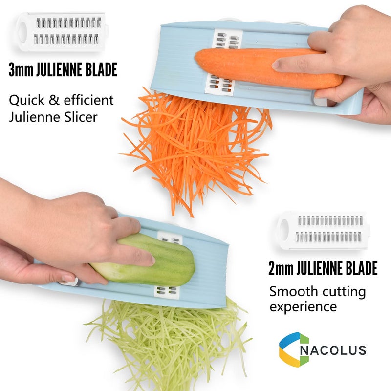NACOLUS 5 in 1 Mandoline Slicer for Kitchen, Vegetable Slicer Multi Blade Potato Chip, Veggie shredder, Vegetable Cutter, Julienne Shredder and peeler For Small Job In Kitchen Blue - Image 4