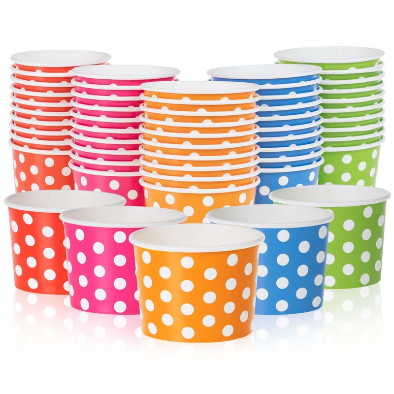 MATICAN Paper Ice Cream Cups - 50-Count 9-Oz Disposable Dessert Bowls for Hot or Cold Food  9-Ounce Party Supplies Treat Cups for Sundae  Frozen Yogurt  Soup  5 Colors  Polka Dots - Image 1