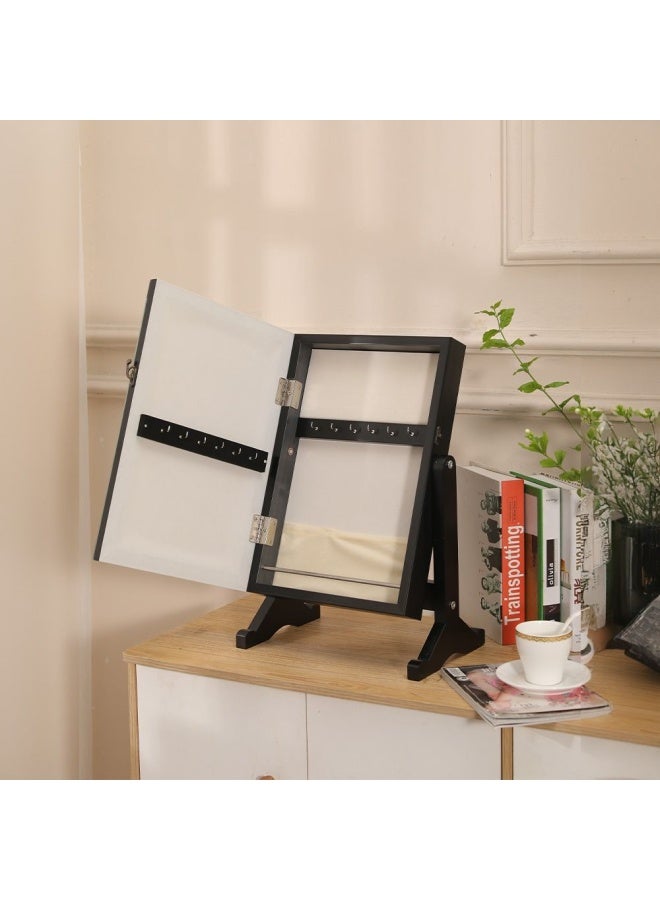 DANUBE HOME Nemya Small Jewelry Cabinet with Mirror Small Countertop Makeup Mirror Jewelry Cabinet Organizer Free Standing Mini Table Jewerly Storage Box for Hanging Earrings Necklaces Rings Black  - Image 2