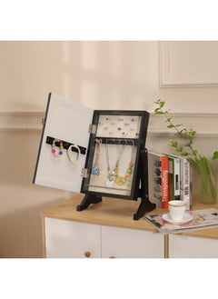 DANUBE HOME Nemya Small Jewelry Cabinet with Mirror Small Countertop Makeup Mirror Jewelry Cabinet Organizer Free Standing Mini Table Jewerly Storage Box for Hanging Earrings Necklaces Rings Black  - Image 3