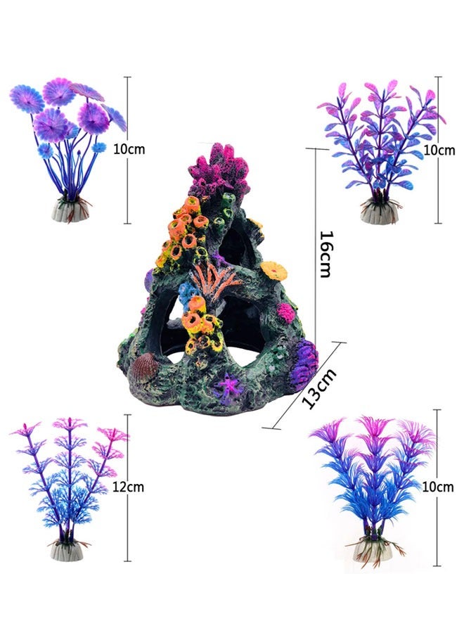 HAWAWA 5PCS Aquarium Colorful Coral Reef Set Fish Tank Decoration Mountain Ornament for Aquarium Environments Decor Accessories, Coral Mountain, Aquatic Plant - Image 2