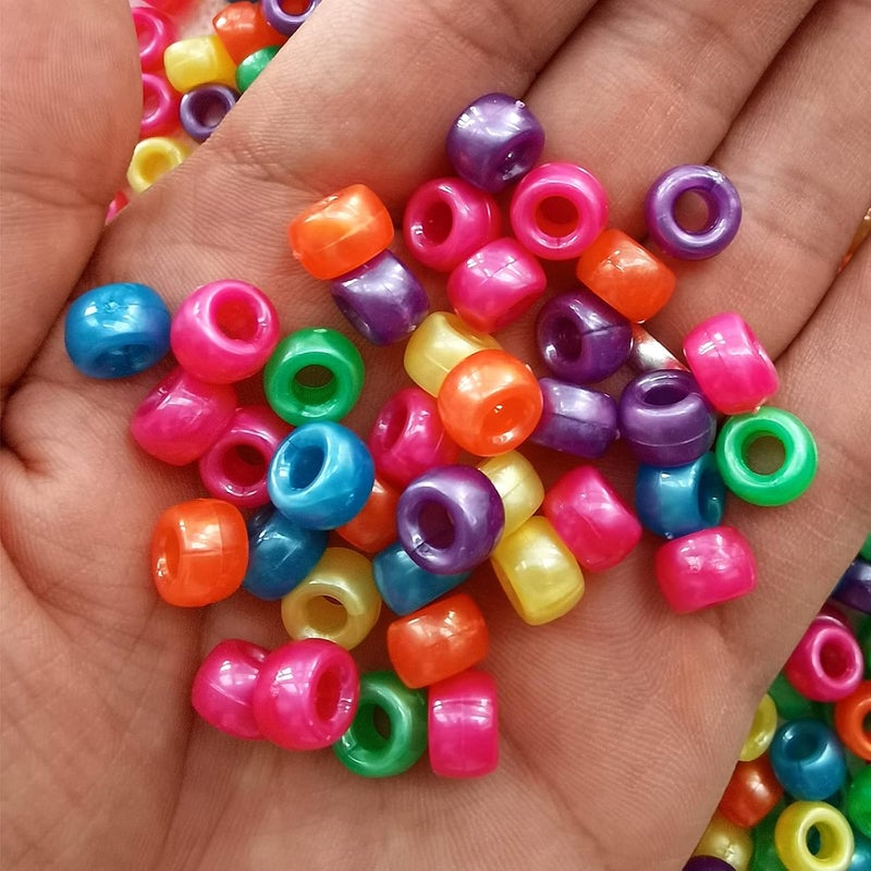 Looconi Amaney 1000Pcs Pearl Luster Pony Beads 6x9mm Mixed Colors Acrylic Beads for Making Bracelet Hair Braids Crafts - Image 2