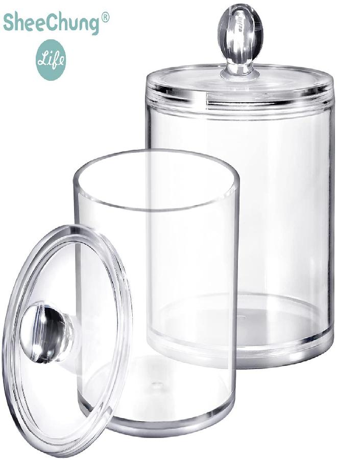 SheeChung Qtip Dispenser Holder Bathroom Vanity Organizer Apothecary Jars Canister Set for Cotton Ball,Cotton Swab,Q-tips,Cotton Rounds,Bath Salts,Premium Quality Plastic Acrylic Clear | 2 Pack,15 Oz. & 20 Oz. - Image 2
