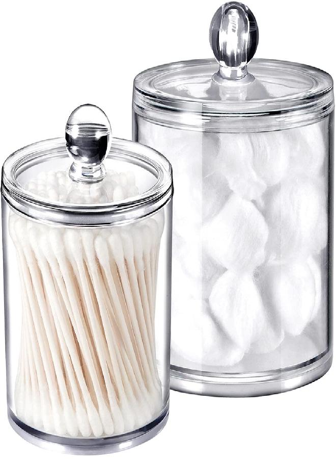 SheeChung Qtip Dispenser Holder Bathroom Vanity Organizer Apothecary Jars Canister Set for Cotton Ball,Cotton Swab,Q-tips,Cotton Rounds,Bath Salts,Premium Quality Plastic Acrylic Clear | 2 Pack,15 Oz. & 20 Oz. - Image 1