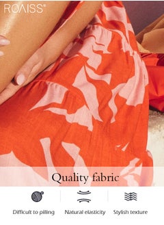 roaiss Fashion Printed Suspender Square Neck Midi Sleeveles Dress for Women's Daily Commuting and Vacation Adjustable Shoulder Strap Large Skirt  High-Rise Dress  - Image 3