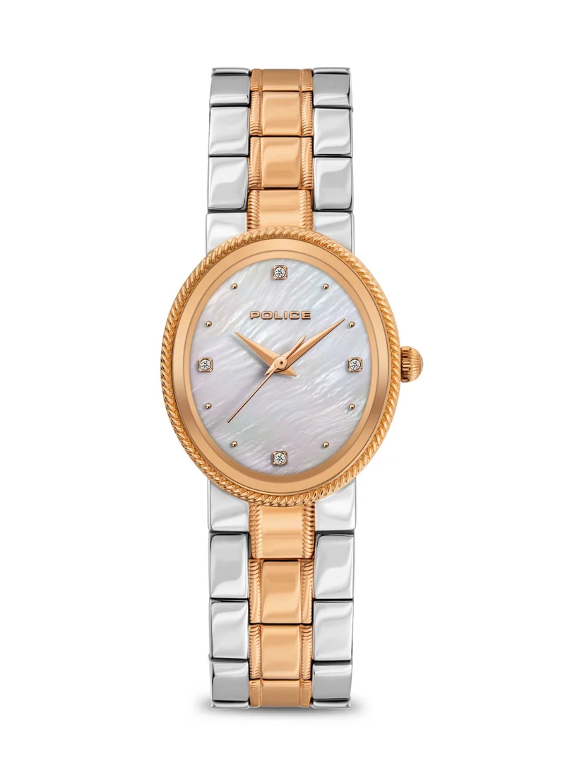 POLICE Police Mea-L03 White Mother-of-Pearl Dial with Silver & Rose Gold Stainless Steel Bracelet Analog Women's Watch