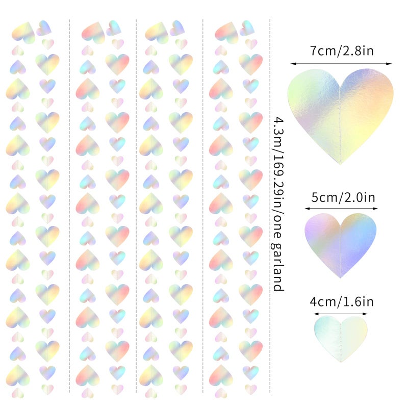 burgleda Iridescent Disco-Holograpic Party-Decorations Heart Garland - 56Ft Neon Galentines Love Hanging Streamers Banner,Wedding Bachelorette Birthday Engagement Bridal Baby Shower Backdrop Decor Burgleda - Image 2