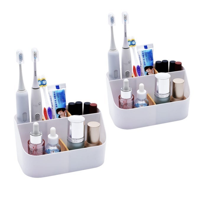 SET OF 2 TOOTHBRUSH HOLDER FOR BATHROOMSWHITE BATHROOM ORGANIZER COUNTERTOP5 SLOT ELECTRIC TOOTHBRUSH TOOTHPASTE HOLDER RAZOR LOTION STAND CADDYLARGE CAPACITY VANITY SINK CORNER ACCESSORIES STORAGE