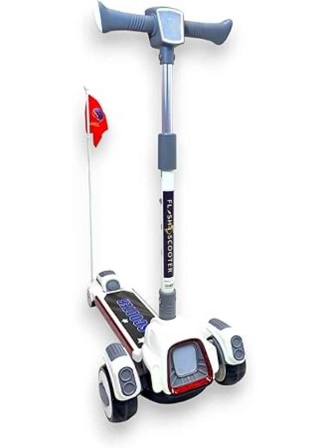 سكوتر للأطفال بثلاث عجلات، دواسة كبيرة، سكوتر قابل للطي مع موسيقى، عجلات من البولي يوريثان قابلة لضبط الارتفاع مع إضاءة LED، أفضل هدية للأطفال من سن 3 إلى 12 عامًا - أبيض