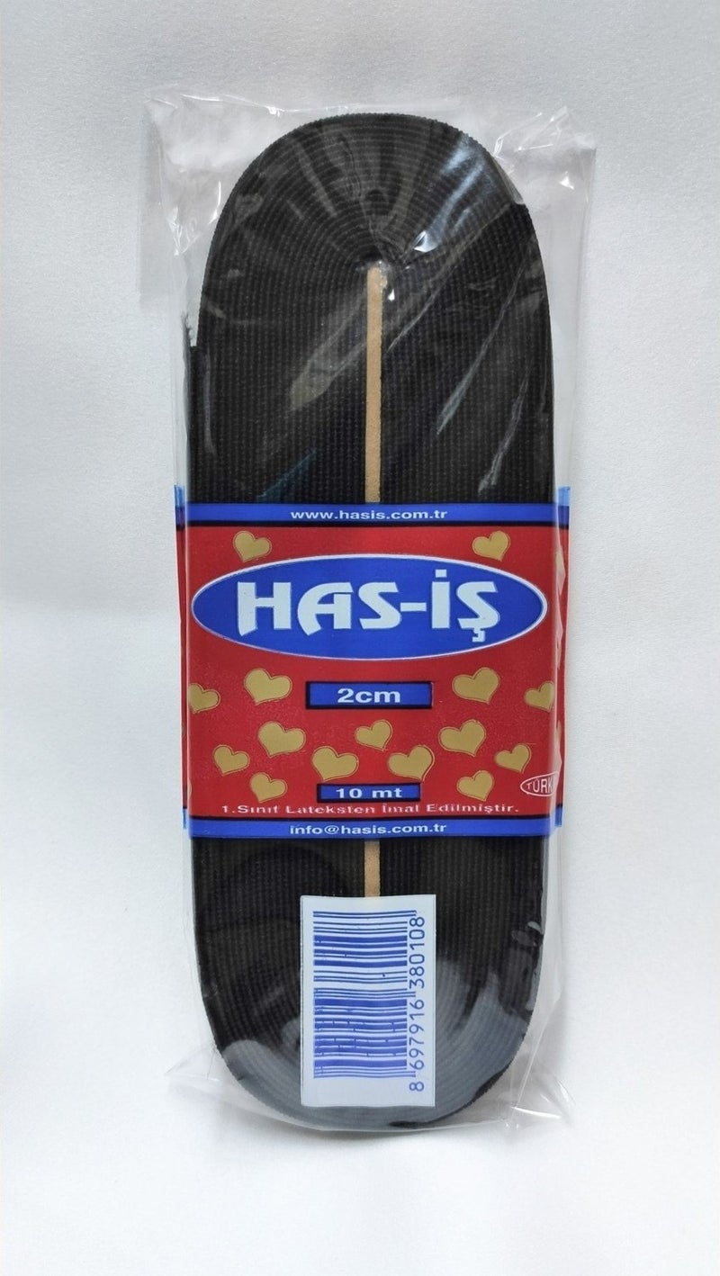 Atmaca Tuhafiye Atmaca Haberdashery Has-Iş Black 2 cm Flat Elastic 10 Meters Waist Leg Trouser Elastic 