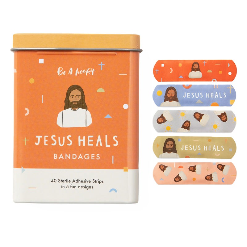 Be A Heart Original Jesus Heals Bandages, Kids Adhesive Bandages, Band-Aid for Kids (2 Bandage Tins) - Image 1