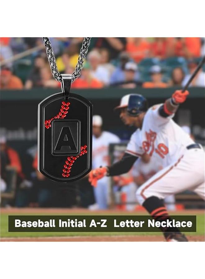 Graduation Gifts- Baseball Initial Necklace for Men Dog Tag Stainless Steel Sliver/Black/Gold Letter Pendant Sport Baseball Athletes Jewelry Graduation Gifts for Him Kids Boys Men Teens Boyfriend Dad  - Image 4