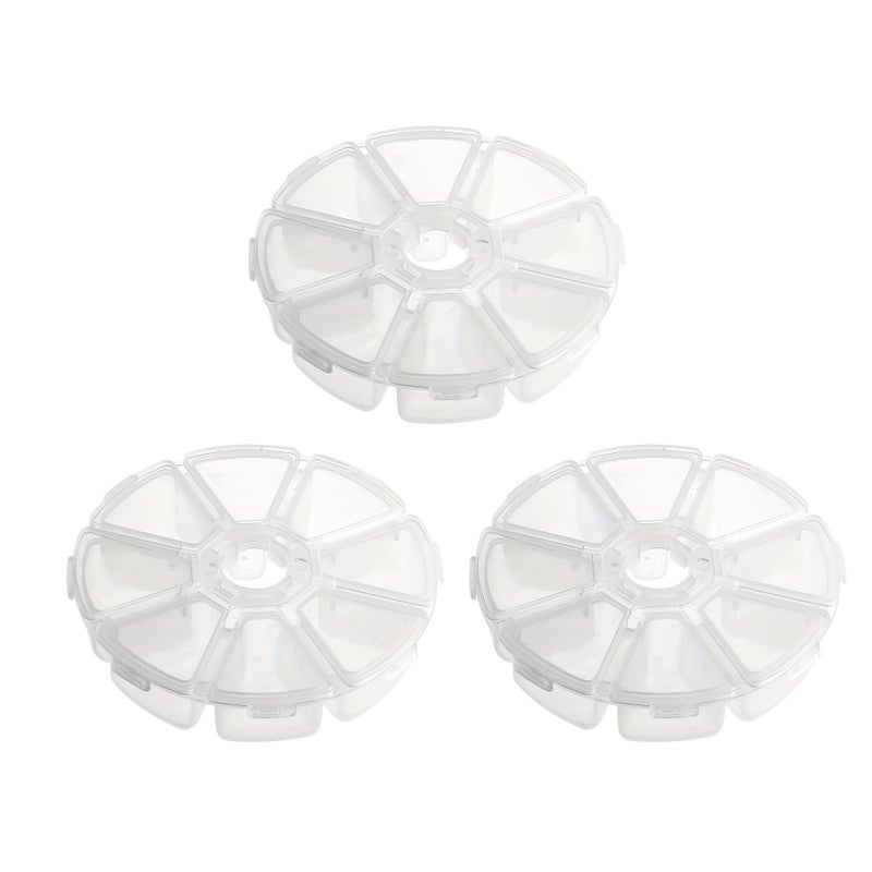 6pcs Clear Round Jewelry Bead Storage Organizer Case With 8 Compartments - Image 4