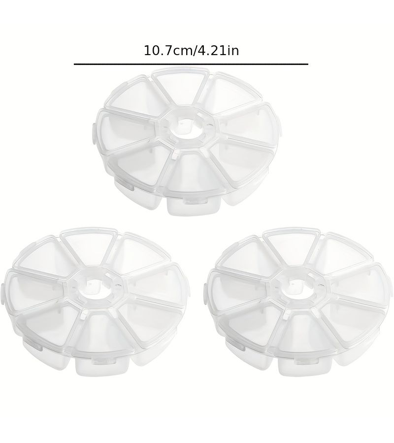 6pcs Clear Round Jewelry Bead Storage Organizer Case With 8 Compartments - Image 2